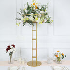 Metal Wedding Centerpiece Open Frame Design Gold - Grand Halo Top Floral Riser Pedestal 46"