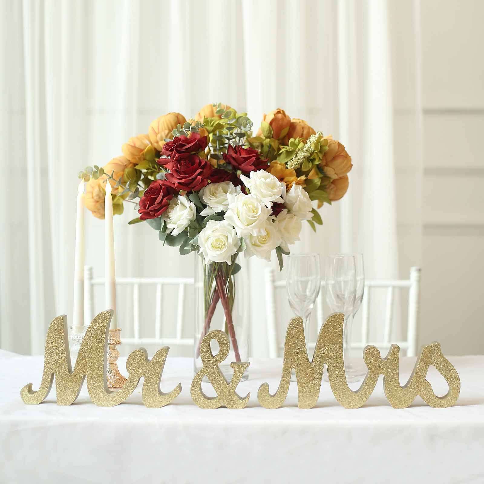 Wooden "Mr & Mrs" Freestanding Letters Gold Glittered - Rustic Glam Wedding Table Display Signs