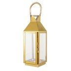 Stainless Steel Candle Lantern Crown Top Design Gold - Outdoor Metal Patio Lantern Centerpiece 14"