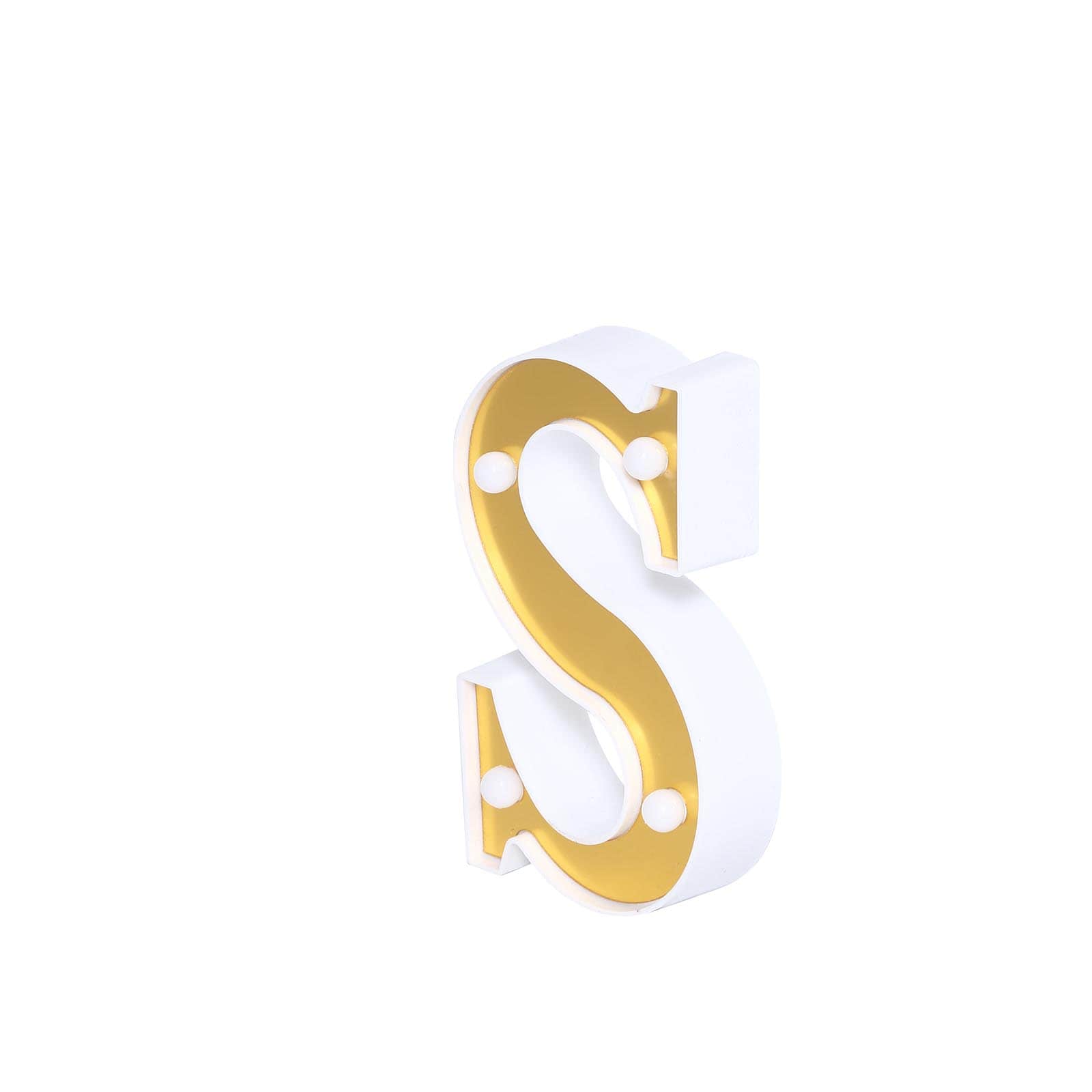 3D Marquee Letter "S" Warm White 4 LED Lights Gold - Chic Light-Up Decor for Events 6"
