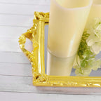 Resin Mirrored Rectangle Serving Tray 15"x10" in Metallic Gold with Baroque Design, Stylish Decorative Vanity Tray Centerpiece