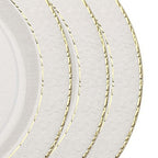 10-Pack Plastic 10" Round Dinner Plates in Clear Hammered Design with Gold Rim - Disposable Party Plates for Chic Banquets & Special Occasions