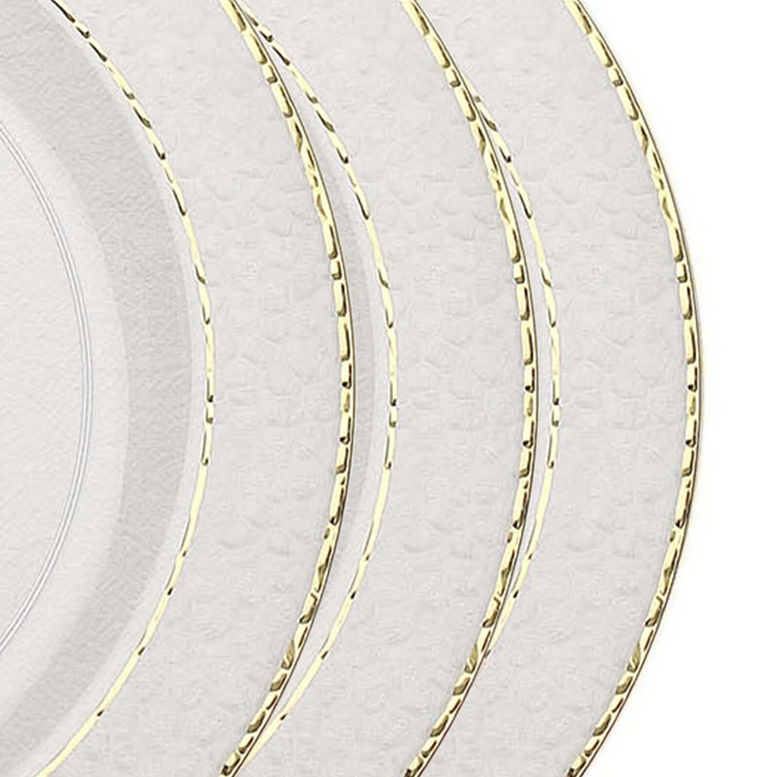 10-Pack Plastic 10" Round Dinner Plates in Clear Hammered Design with Gold Rim - Disposable Party Plates for Chic Banquets & Special Occasions