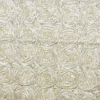 Satin 90"x156" Rectangle Tablecloth Ivory - Grandiose 3D Rosette Table Cover with Seamless Finish