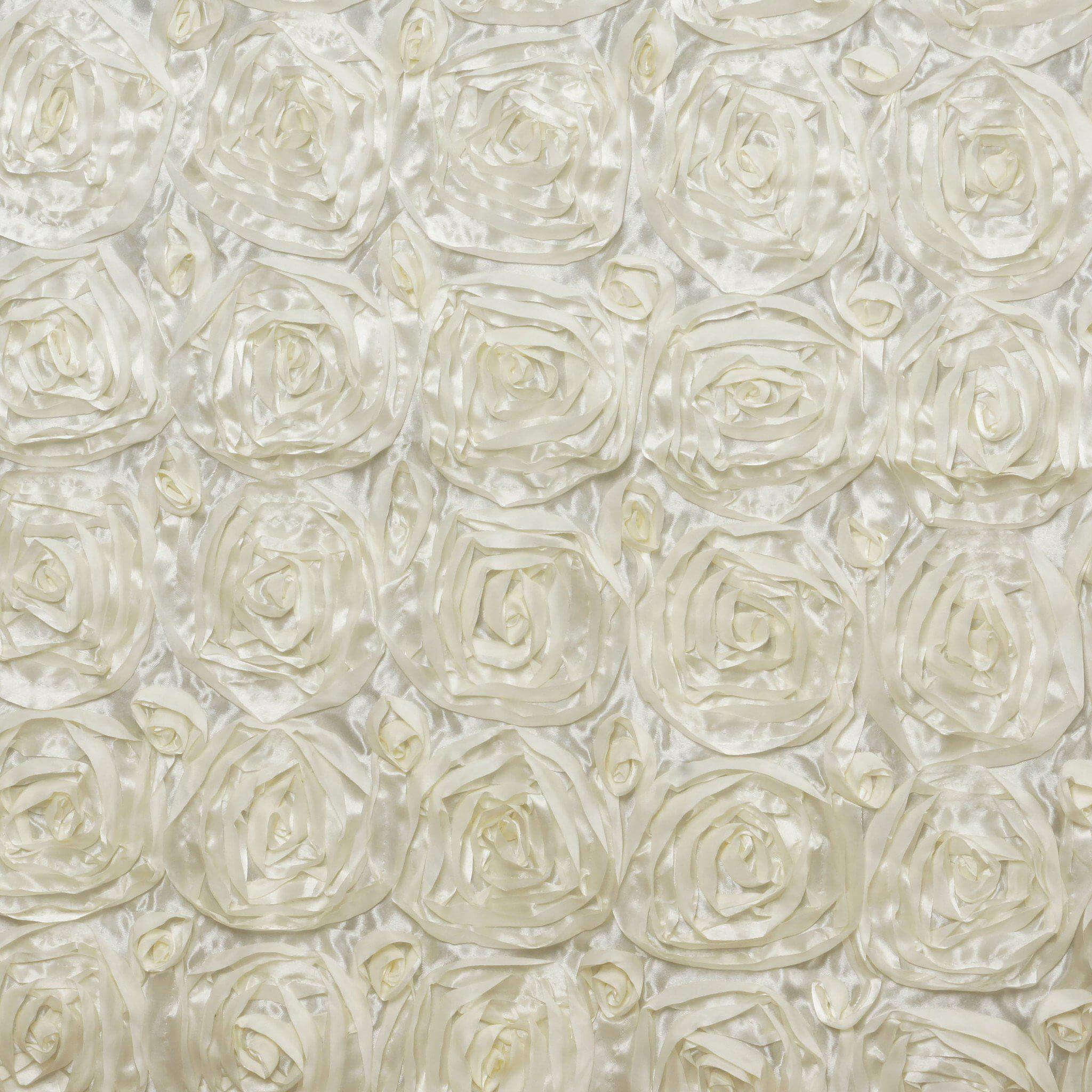 Satin 90"x156" Rectangle Tablecloth Ivory - Grandiose 3D Rosette Table Cover with Seamless Finish