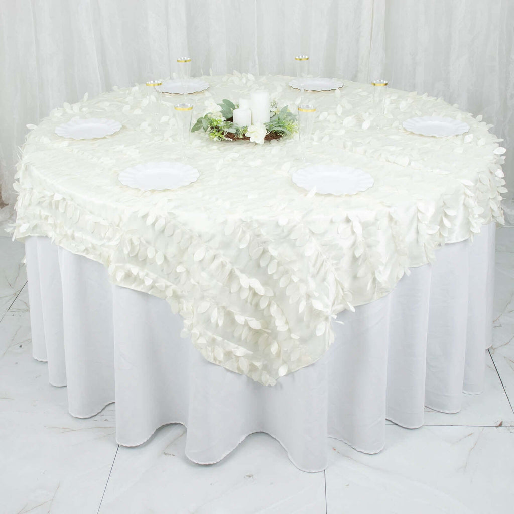 Taffeta 72"x72" Table Overlay Square Tablecloth Ivory - 3D Leaf Petal Table Cover