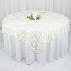 Taffeta 72"x72" Table Overlay Square Tablecloth Ivory - 3D Leaf Petal Table Cover