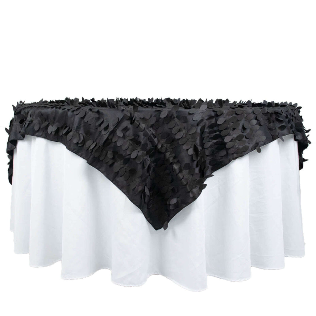 Taffeta 72"x72" Table Overlay Square Tablecloth Black - 3D Leaf Petal Table Cover