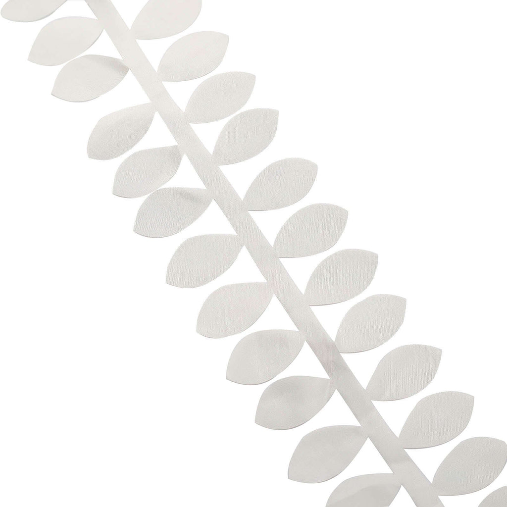 Taffeta Ribbon Sash with 4" Leaf Petal Design Ivory 50ft - Sophisticated Artificial Fabric Garland