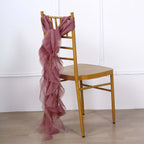 Chiffon Chair Sash with Curly Design Mauve Cinnamon Rose - Stylish Chair Decorations