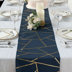 Polyester 9ft Table Runner Navy Blue with Gold Foil Modern Geometric Accent