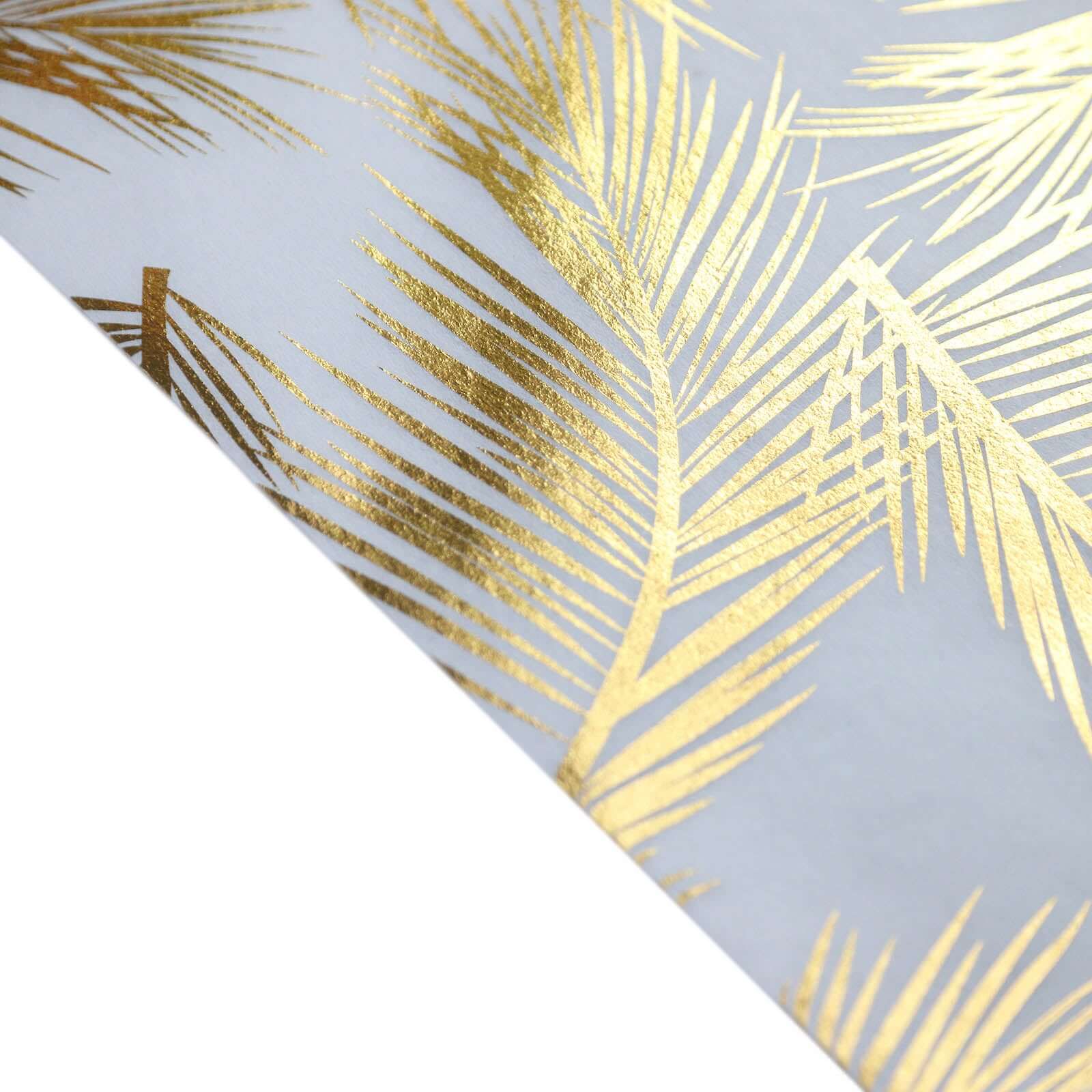 Disposable Table Runner Roll 108" Metallic Gold Foil Palm Leaves Print - Chic Non-Woven Tropical Table Decor for Events