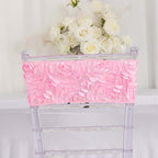 5 Pack Satin Spandex Chair Sashes Pink - Rosette Design Stretch Chair Bands 6"x14"