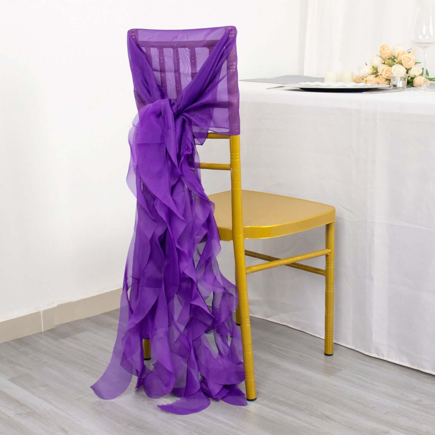 Chiffon Chair Sash with Curly Design Purple - Stylish Chair Decorations