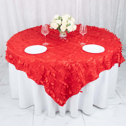 Taffeta 72"x72" Table Overlay Square Tablecloth Red - 3D Leaf Petal Table Cover