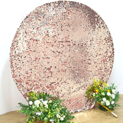 7.5ft Sparkly Rose Gold Double Sided Big Payette Sequin Wedding Arbor Cover, Round Fitted Backdrop Arch Cover
