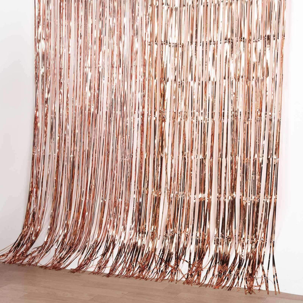 8ft Rose Gold Metallic Tinsel Foil Fringe Doorway Curtain Party Backdrop