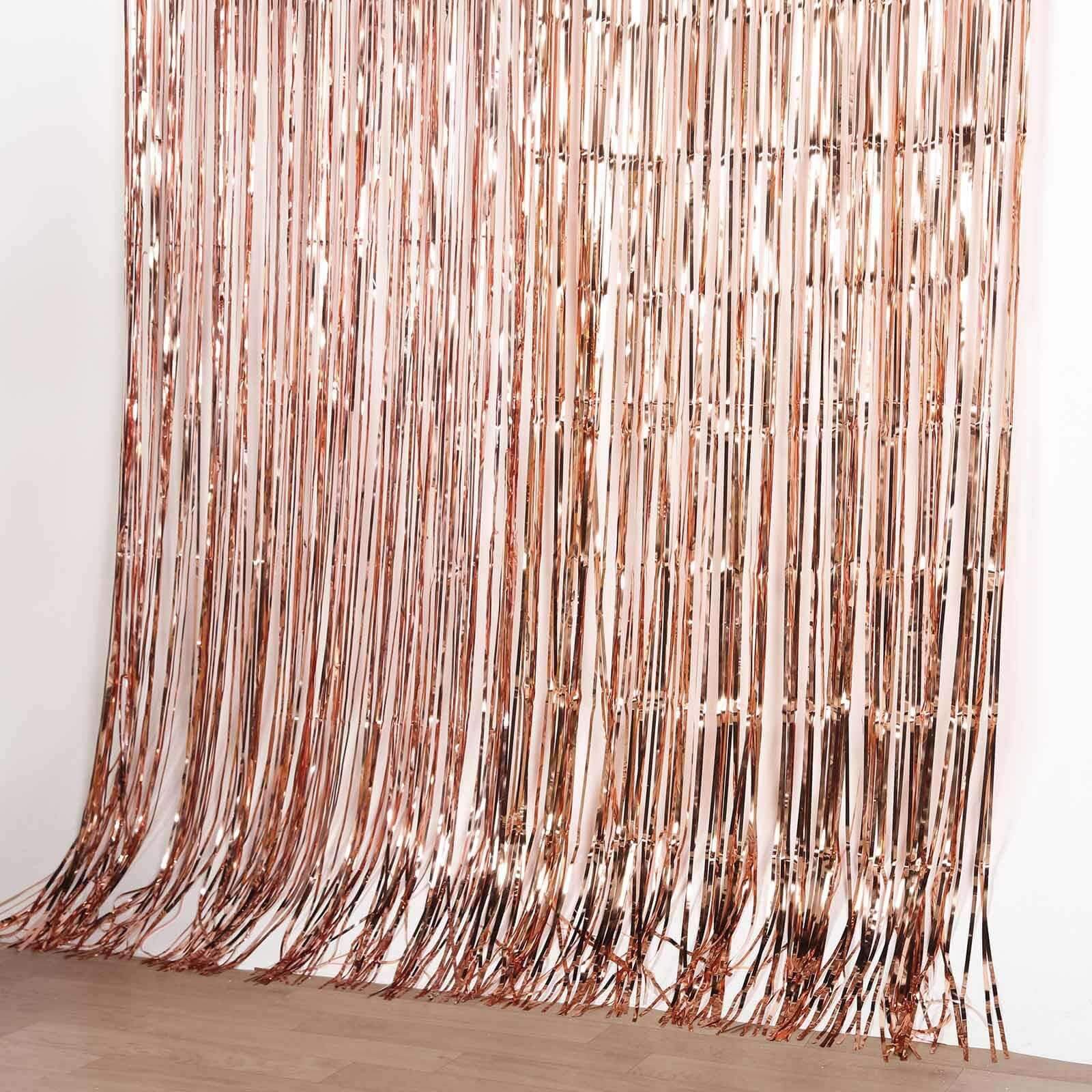 8ft Rose Gold Metallic Tinsel Foil Fringe Doorway Curtain Party Backdrop