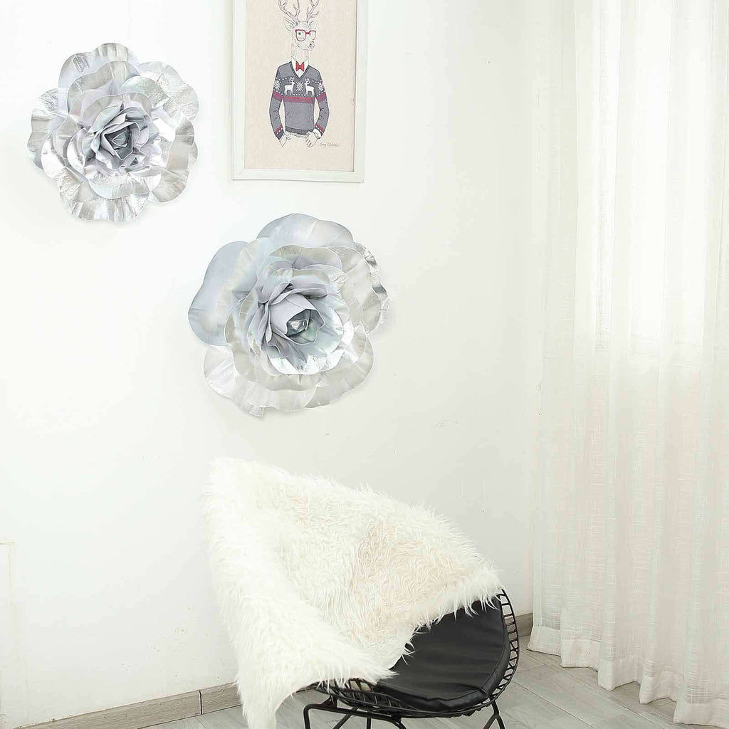 2 Pack 20" Large Silver Real Touch Artificial Foam DIY Craft Roses