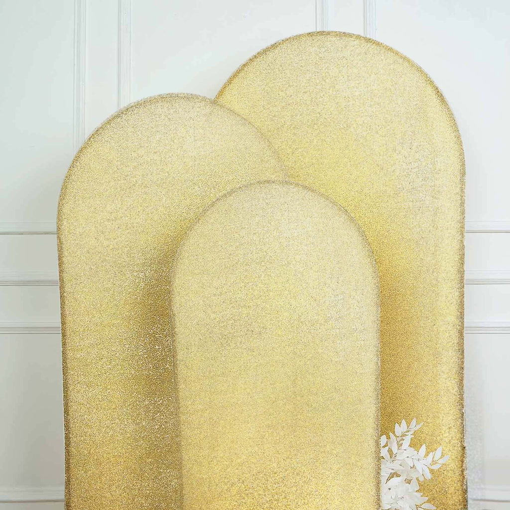 5ft Champagne Shimmer Tinsel Spandex Chiara Backdrop Stand Cover For Fitted Round Top Wedding Arch