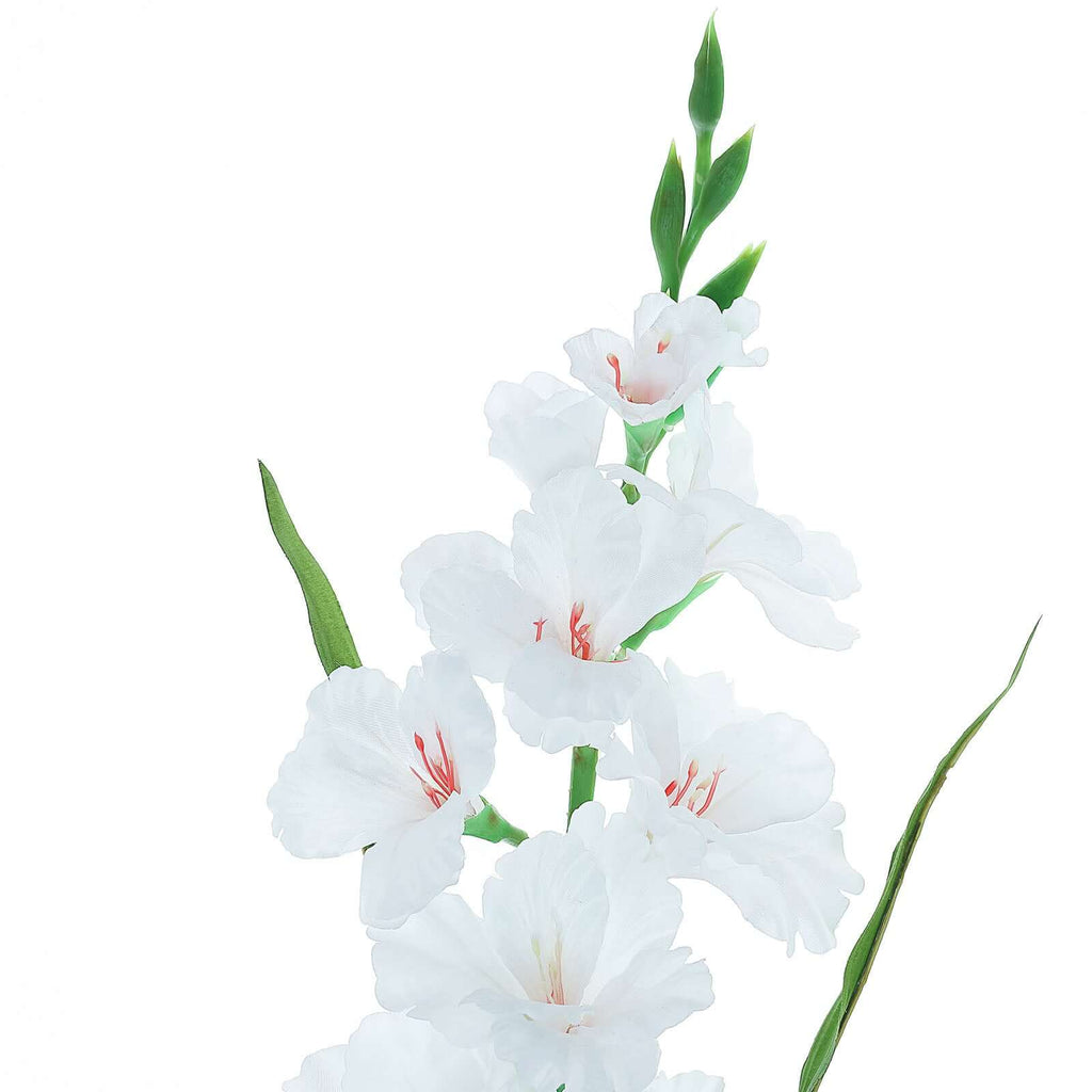 3 Stems 36" Tall White Artificial Silk Gladiolus Flower Spray Bush