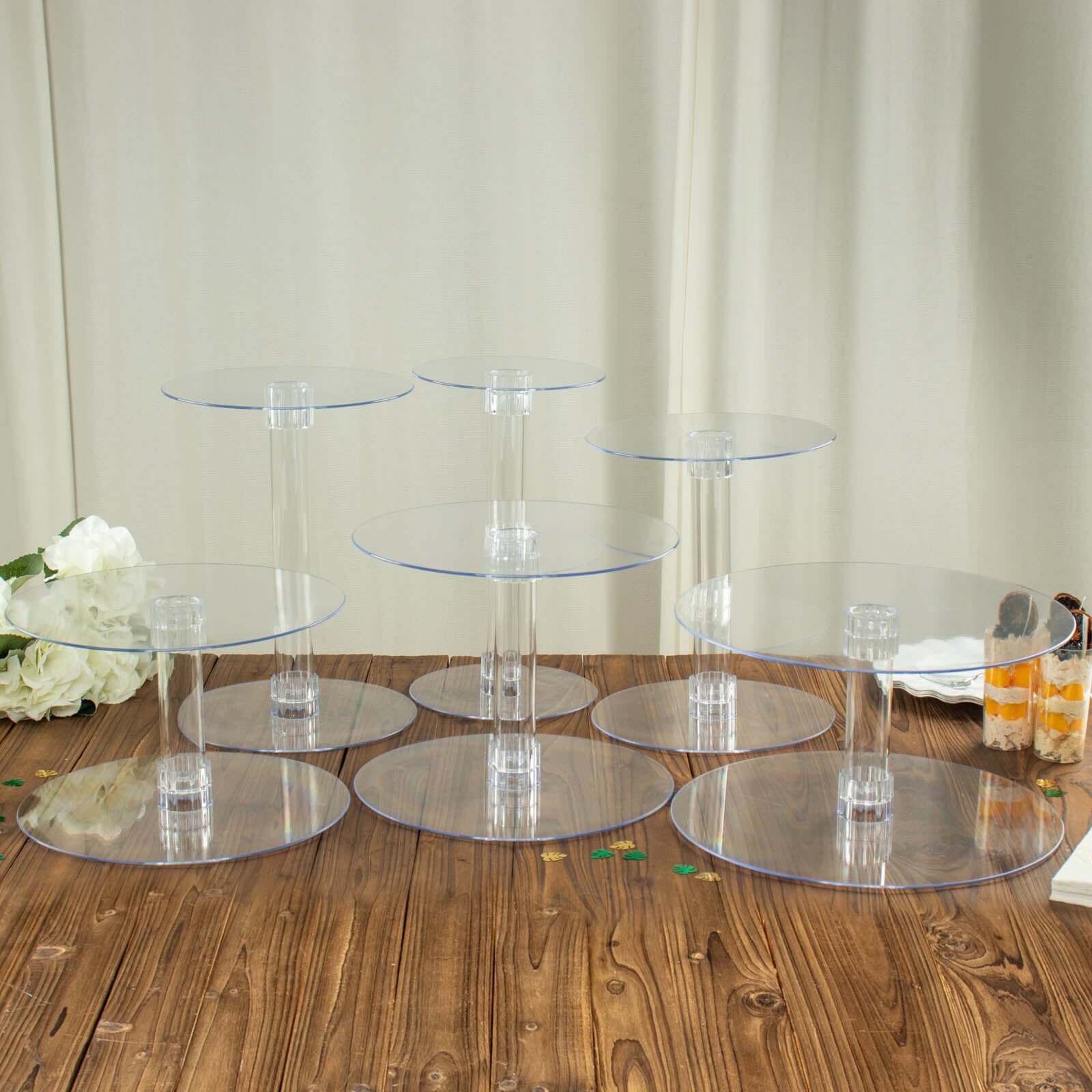 6-Tier Acrylic Cake Stand Set Clear - Assorted Sizes for Buffet Party Tables