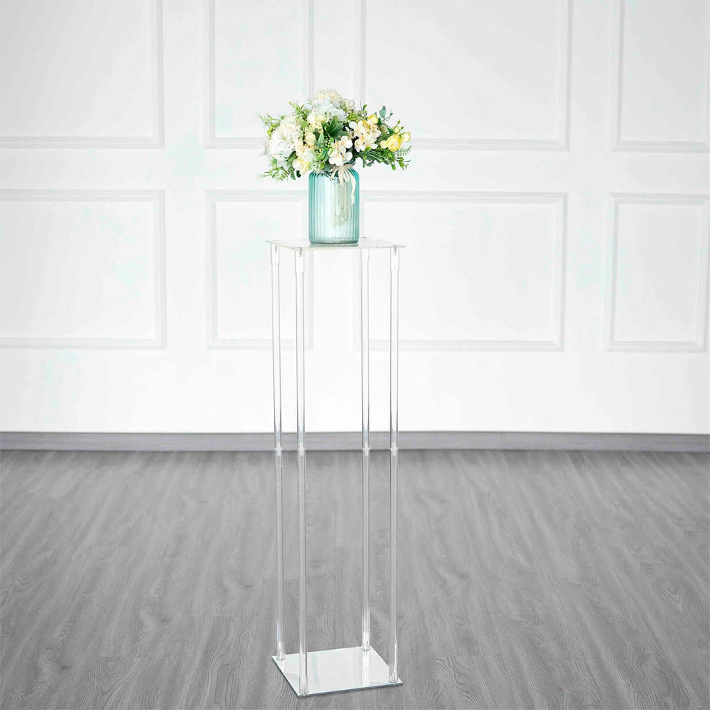 Acrylic Floor Vase Flower Stand with Square Mirror Base Clear - Durable Wedding Column Centerpiece for Events 40"