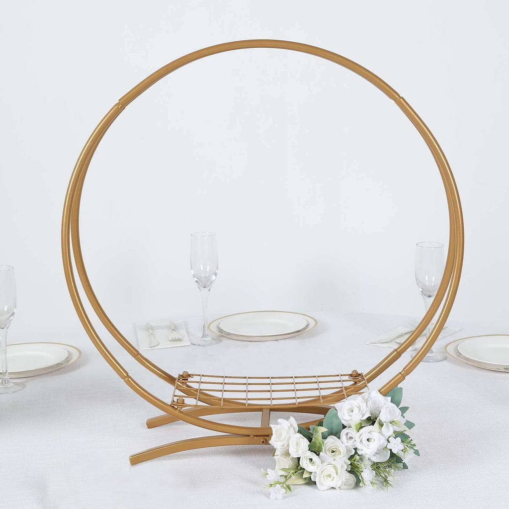 Double Frame Hoop Table Centerpiece Metal Gold - Wedding Cake Display & Flower Stand 24"