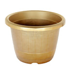 14" Gold Shiny Finished Rim Large Barrel Planter Pot, Indoor Outdoor Decorative Flower Pot