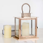 Stainless Steel Candle Lantern Cage Top Design Rose Gold - Outdoor Metal Patio Lantern Centerpiece 10"