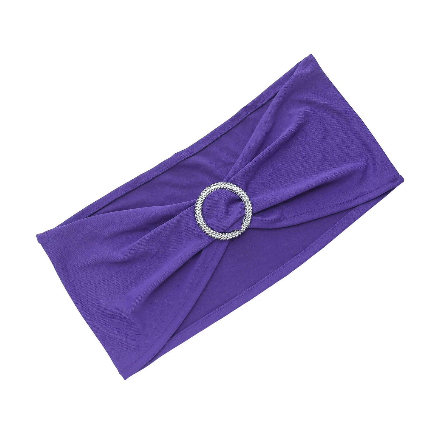 5 Pack Stretch Spandex Chair Sashes Purple - Reusable Chair Bands with Silver Diamond Ring Slide Buckle 5"x14"