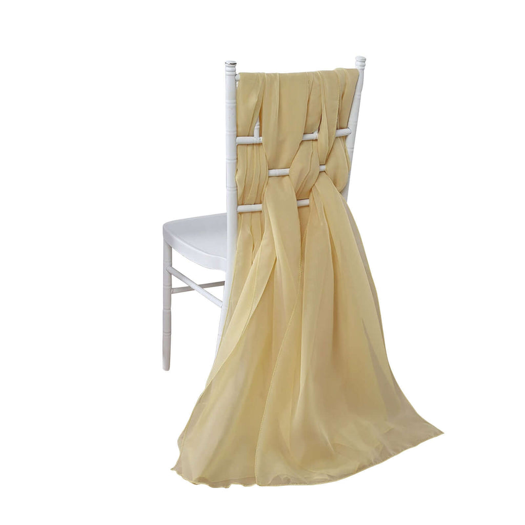 5 Pack Chiffon Chair Sashes Champagne - Soft & Lightweight Designer Chair Bows 22"x78"