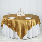 Satin 90"x90" Table Overlay Square Tablecloth Gold - Smooth Finish for Luxurious Events