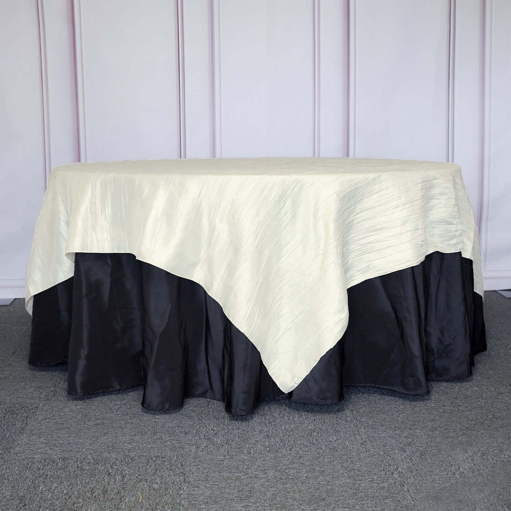 Taffeta 90"x90" Table Overlay Square Tablecloth Ivory - Accordion Crinkle Table Cover