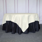 Taffeta 90"x90" Table Overlay Square Tablecloth Ivory - Accordion Crinkle Table Cover