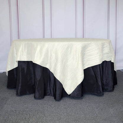 Taffeta 90"x90" Table Overlay Square Tablecloth Ivory - Accordion Crinkle Table Cover