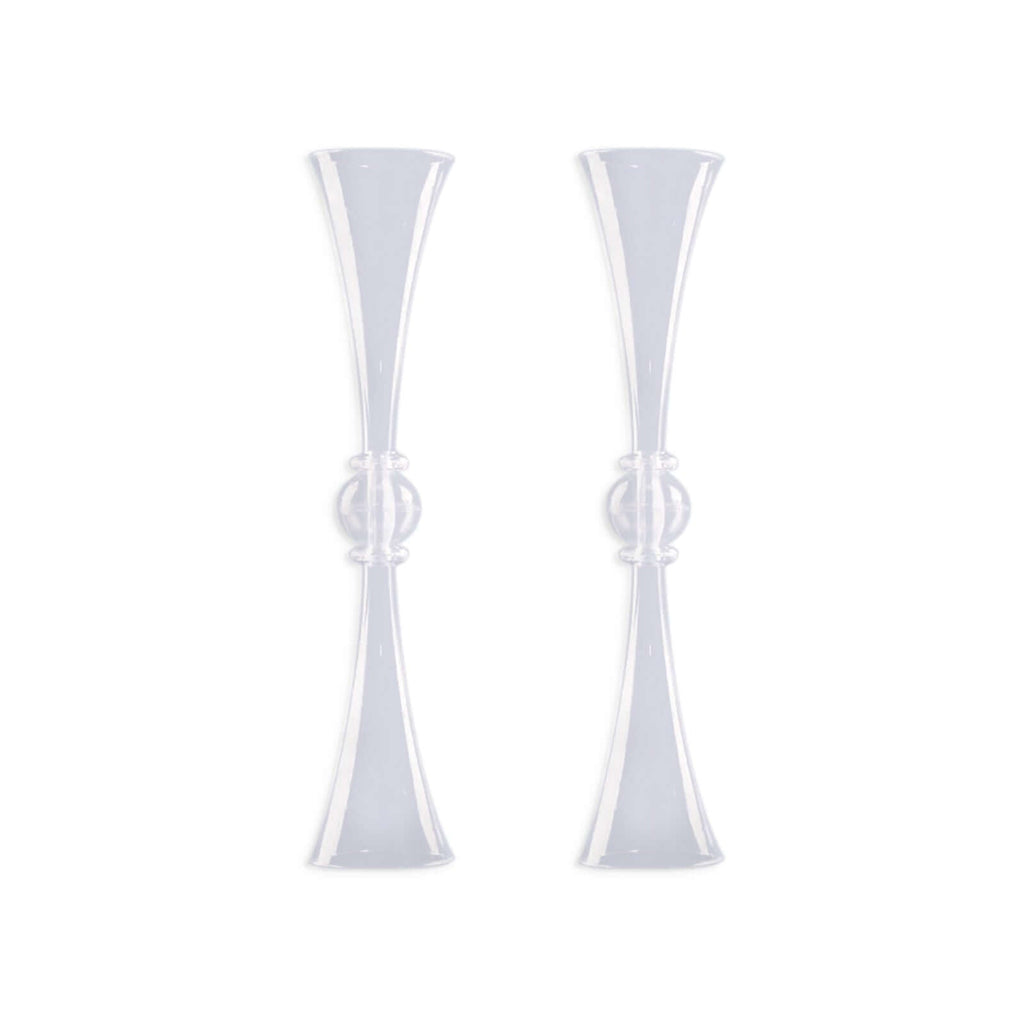 2-Pack Flower Vases Trumpet Design with Crystal Embellishments Clear - Reversible Plastic Centerpieces for Events 27"