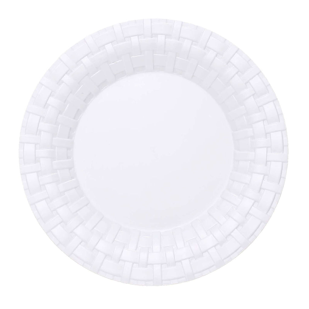 10-Pack Plastic Dinner Plates White Basketweave Rim - Durable Disposable Dinner Plates 10"