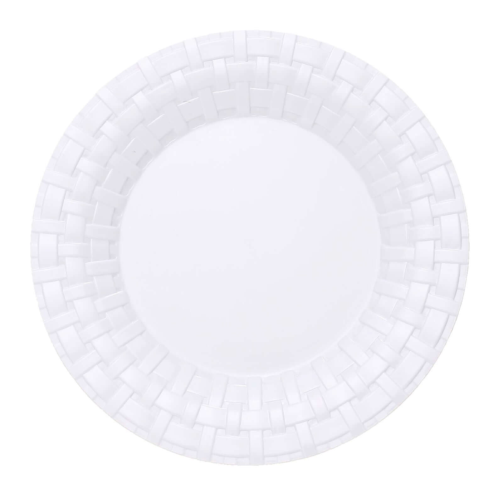 10-Pack Plastic Dinner Plates White Basketweave Rim - Durable Disposable Dinner Plates 10"