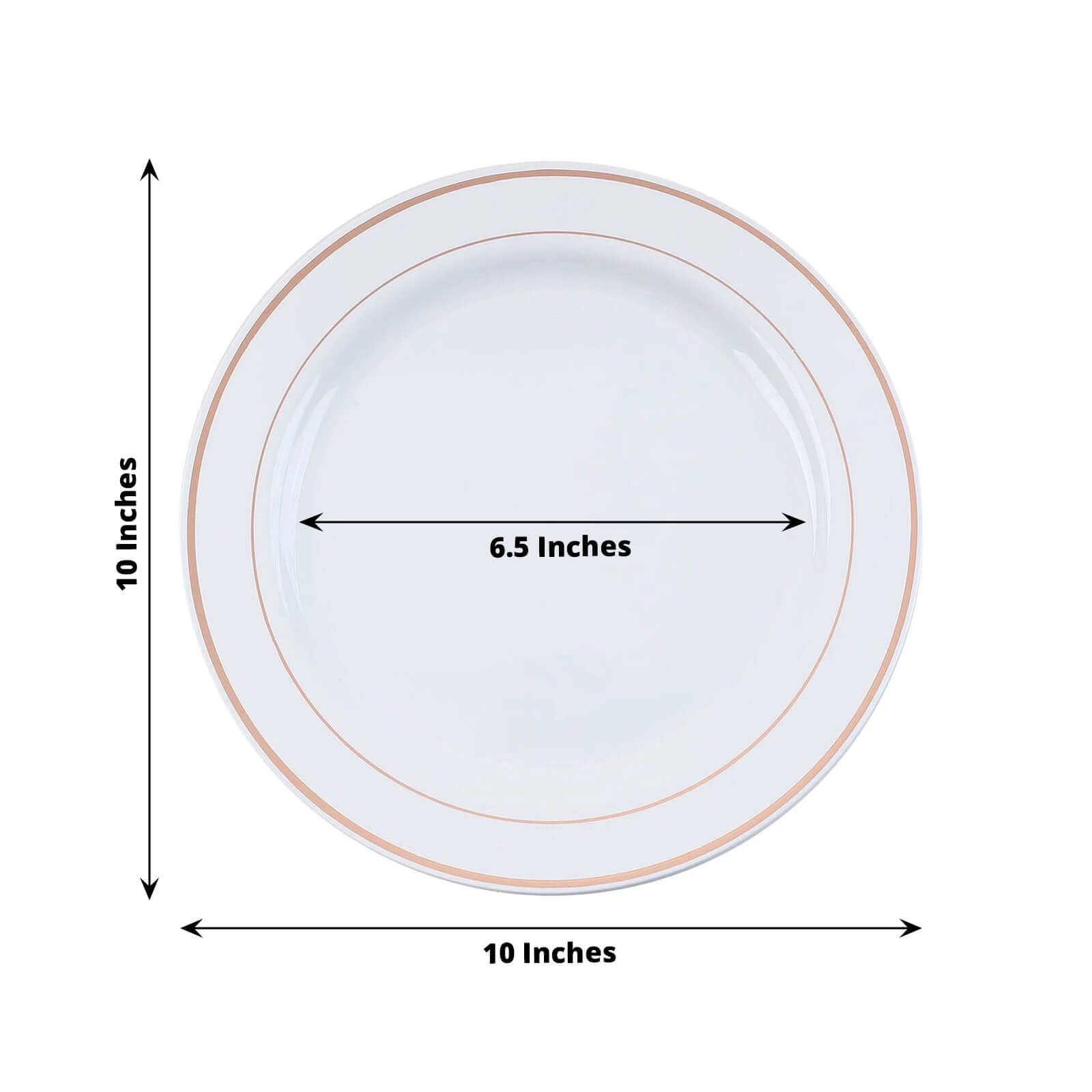 10-Pack Plastic Dinner Plates White with TrÃ¨s Chic Rose Gold Rim - Perfect Disposable Party Plates 10"