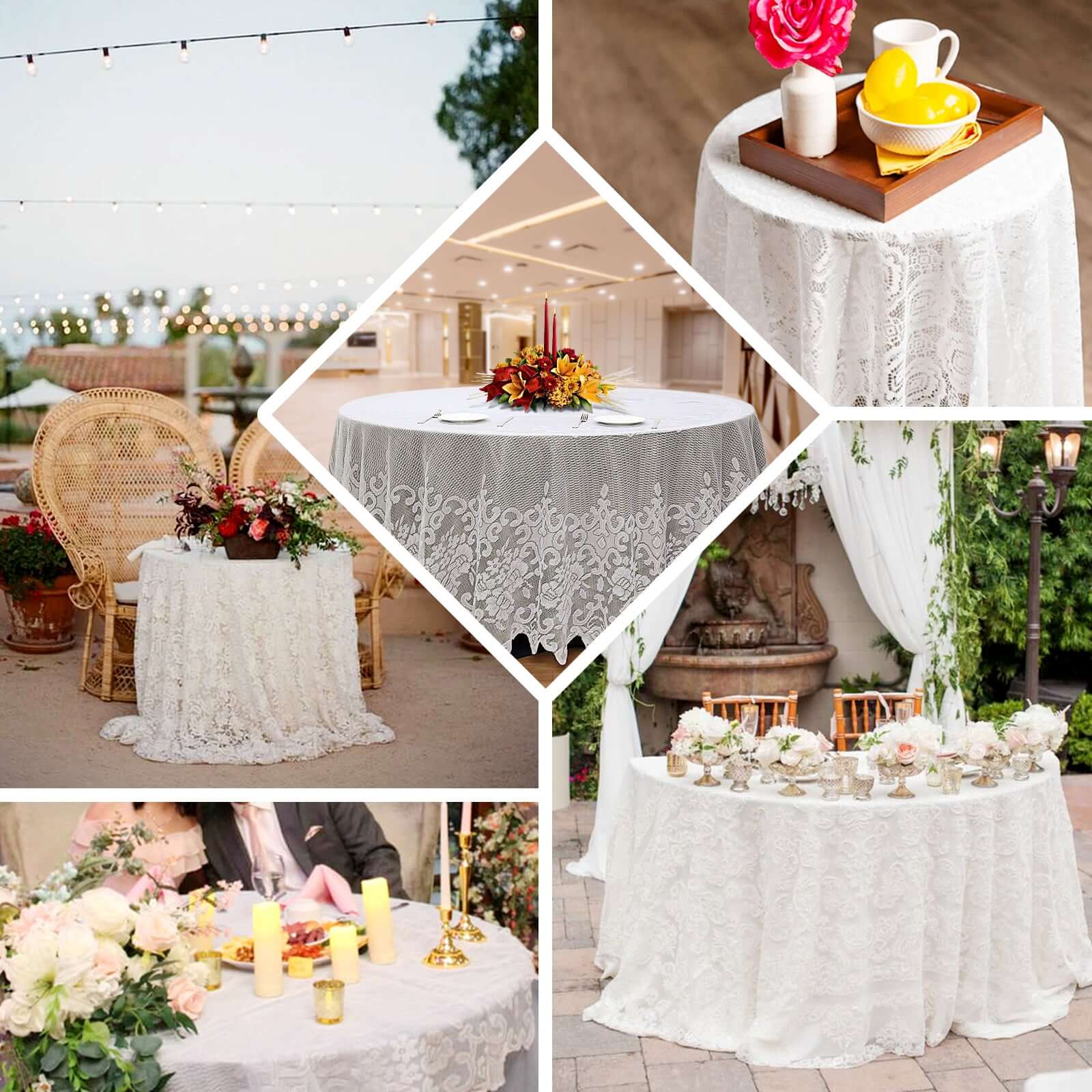 Lace 120" Round Tablecloth White - Seamless Premium Design for Upscale Celebrations