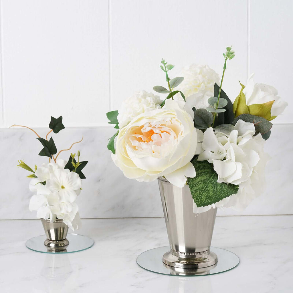 2" Small Silver Metal Beaded Rim Mint Julep Cups, Party Favor Jars