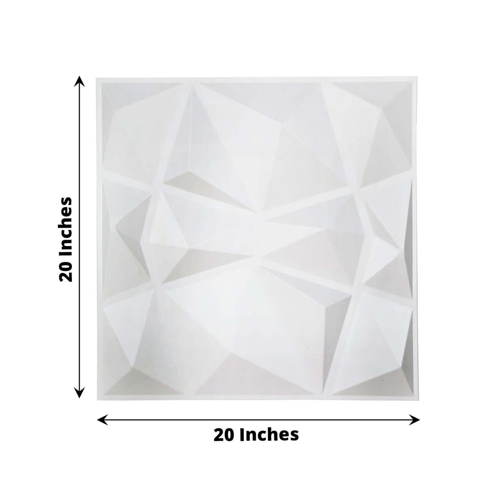 12 Pack 20"x20" Matte White 3D Texture PVC Diamond Design Wall Tiles, Stick On Waterproof Wall Panels