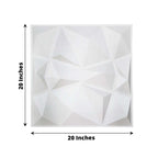 12 Pack 20"x20" Matte White 3D Texture PVC Diamond Design Wall Tiles, Stick On Waterproof Wall Panels