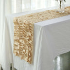 Taffeta Fabric 12"x108" Table Runner Champagne - 3D Leaf Petal Design