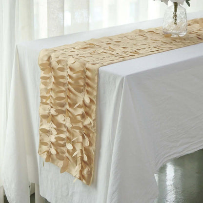 Taffeta Fabric 12"x108" Table Runner Champagne - 3D Leaf Petal Design