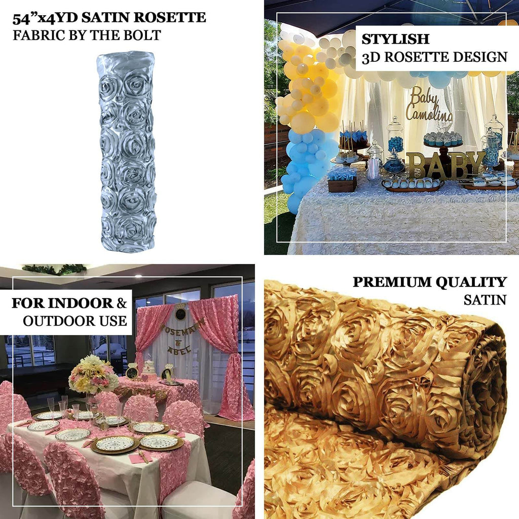 54"x4yd White Satin Rosette Fabric By The Bolt, DIY Craft Fabric Roll