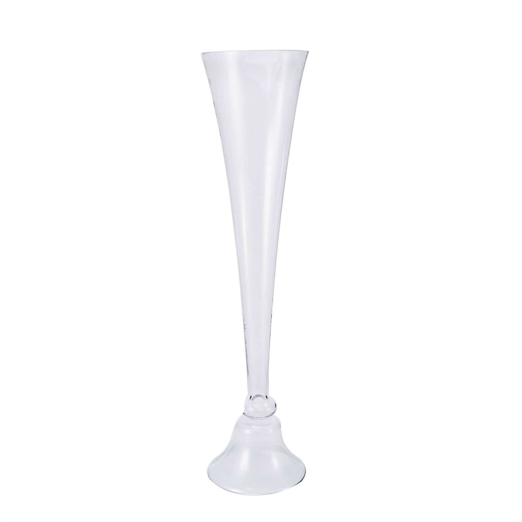 Glass Trumpet Floor Vase Reversible Clarinet Style Clear - Decorative Flower Centerpiece for Events 40"