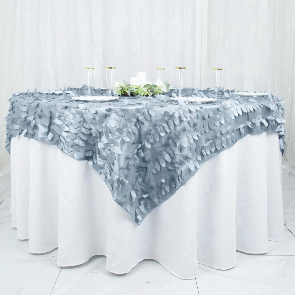 Taffeta 72"x72" Table Overlay Square Tablecloth Dusty Blue - 3D Leaf Petal Table Cover