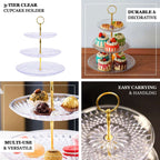 3-Tier Acrylic Cupcake Stand Clear - Sturdy Dessert Serving Tray Platter with Gold Top Handles for Classy Special Occasions & Dessert Buffets 12"